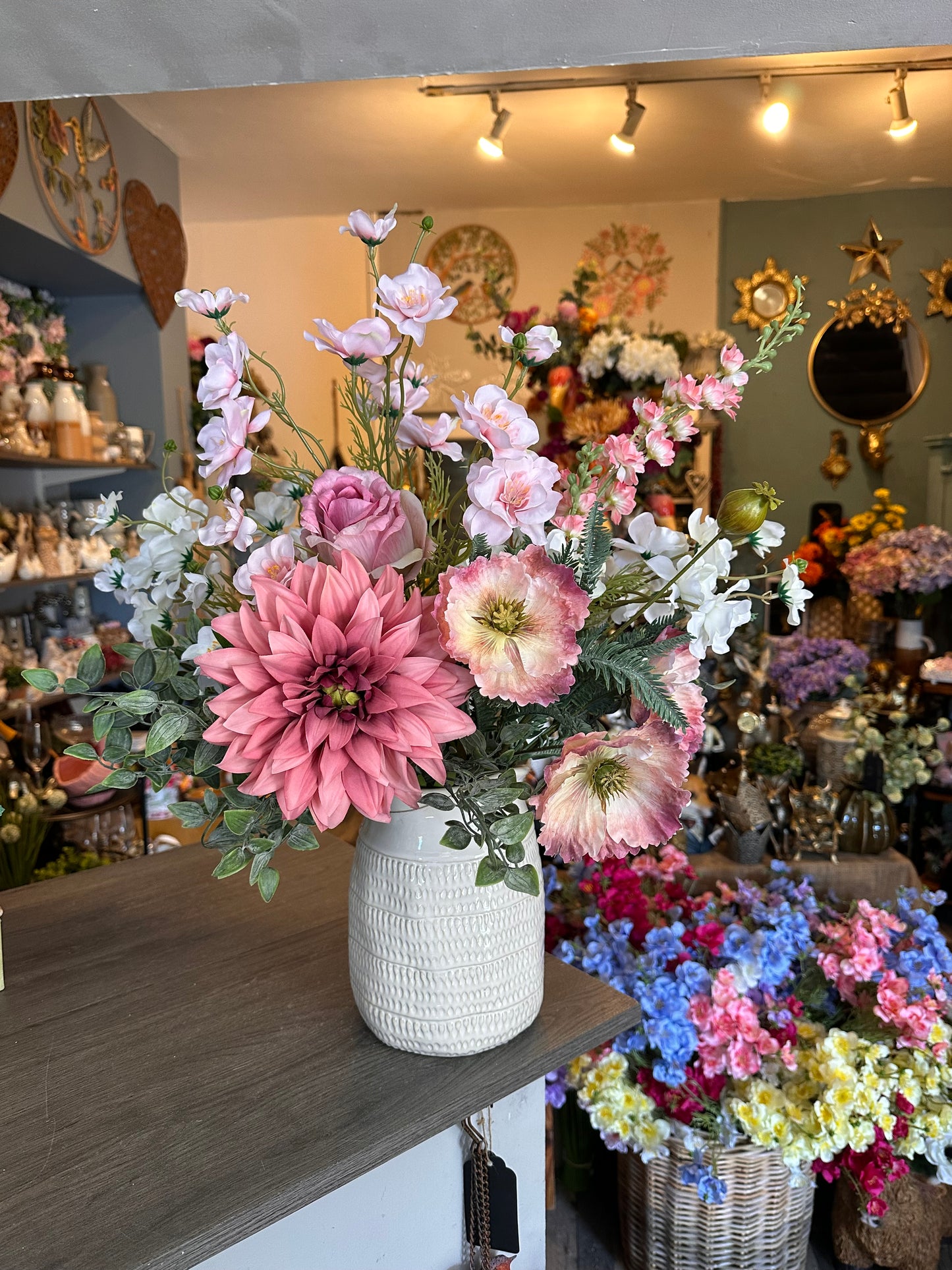 Faux Pink Flower Arrangement