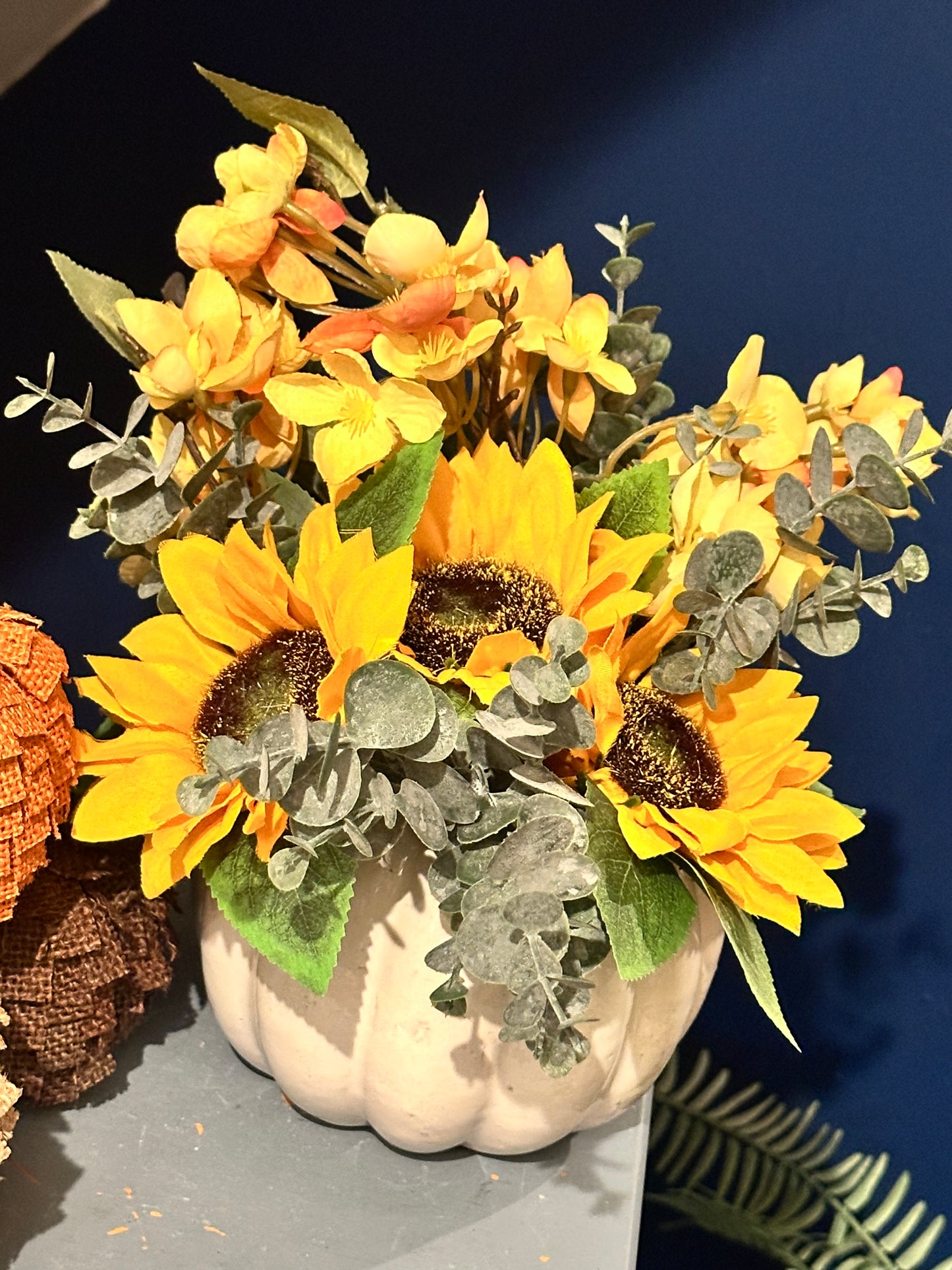Ceramic Pumpkin Flower Arrangement