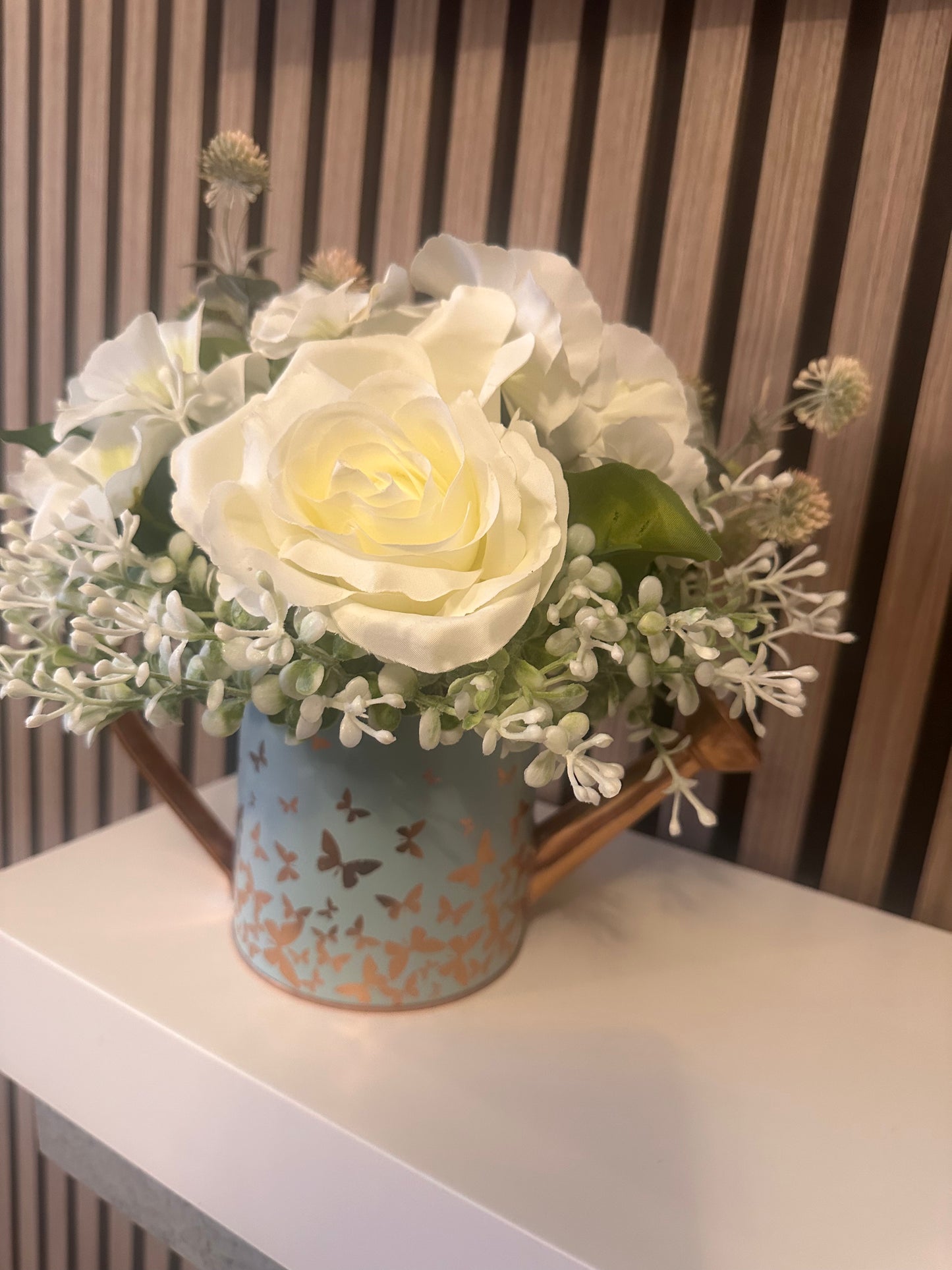 Butterfly Faux Flower Watering Can