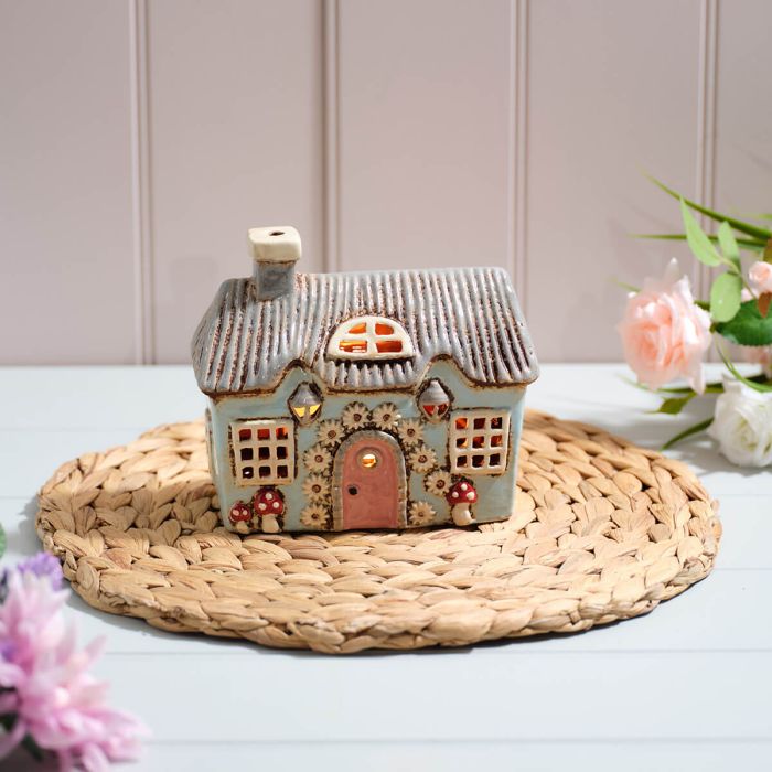 Stonewear Cottage with Mushrooms & Daisy Door Garland