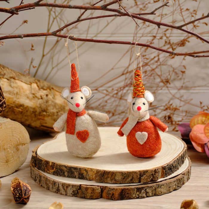 Set of Two Hanging Mice (One of each colour)