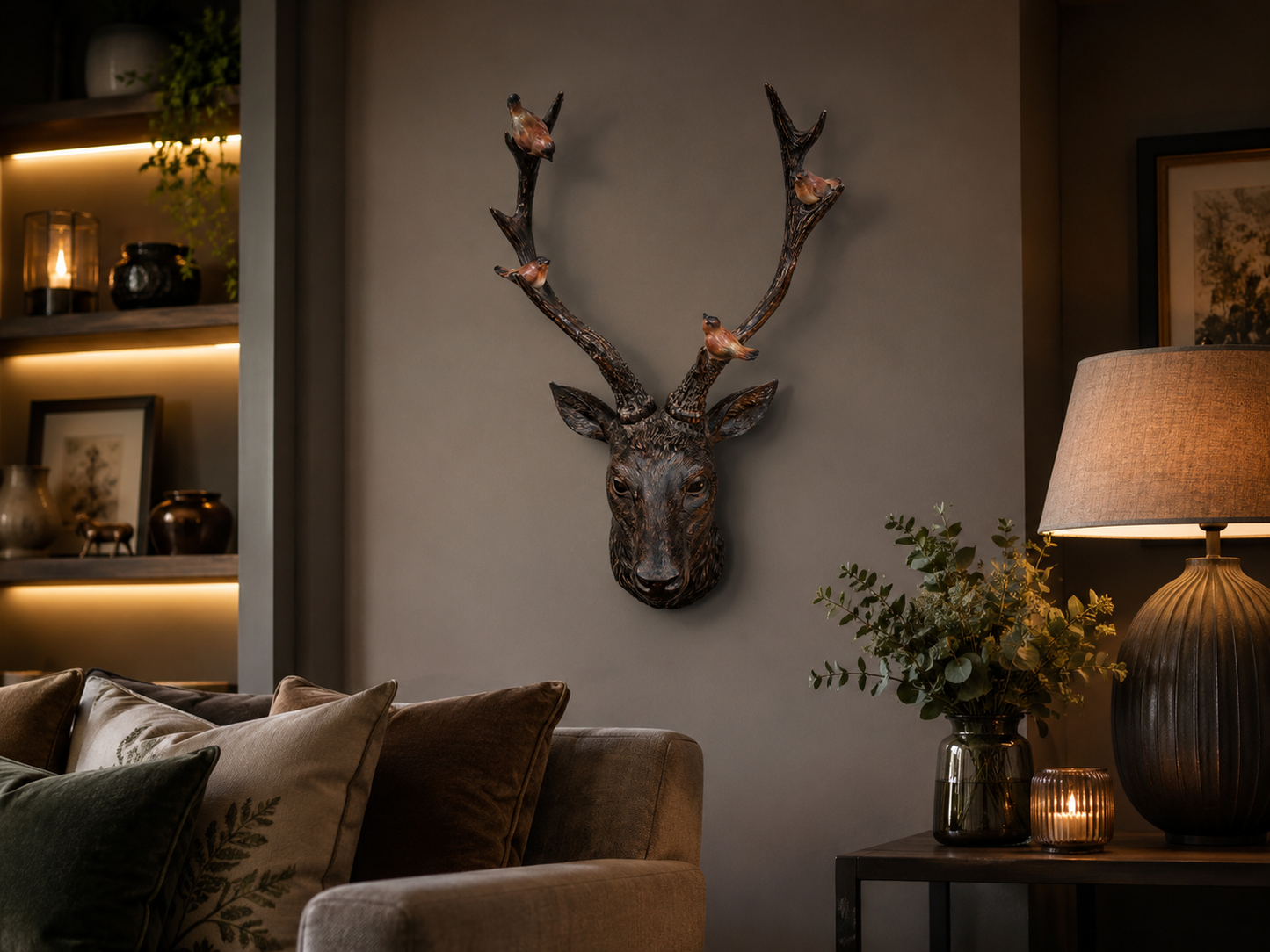 Stags Head with Birds