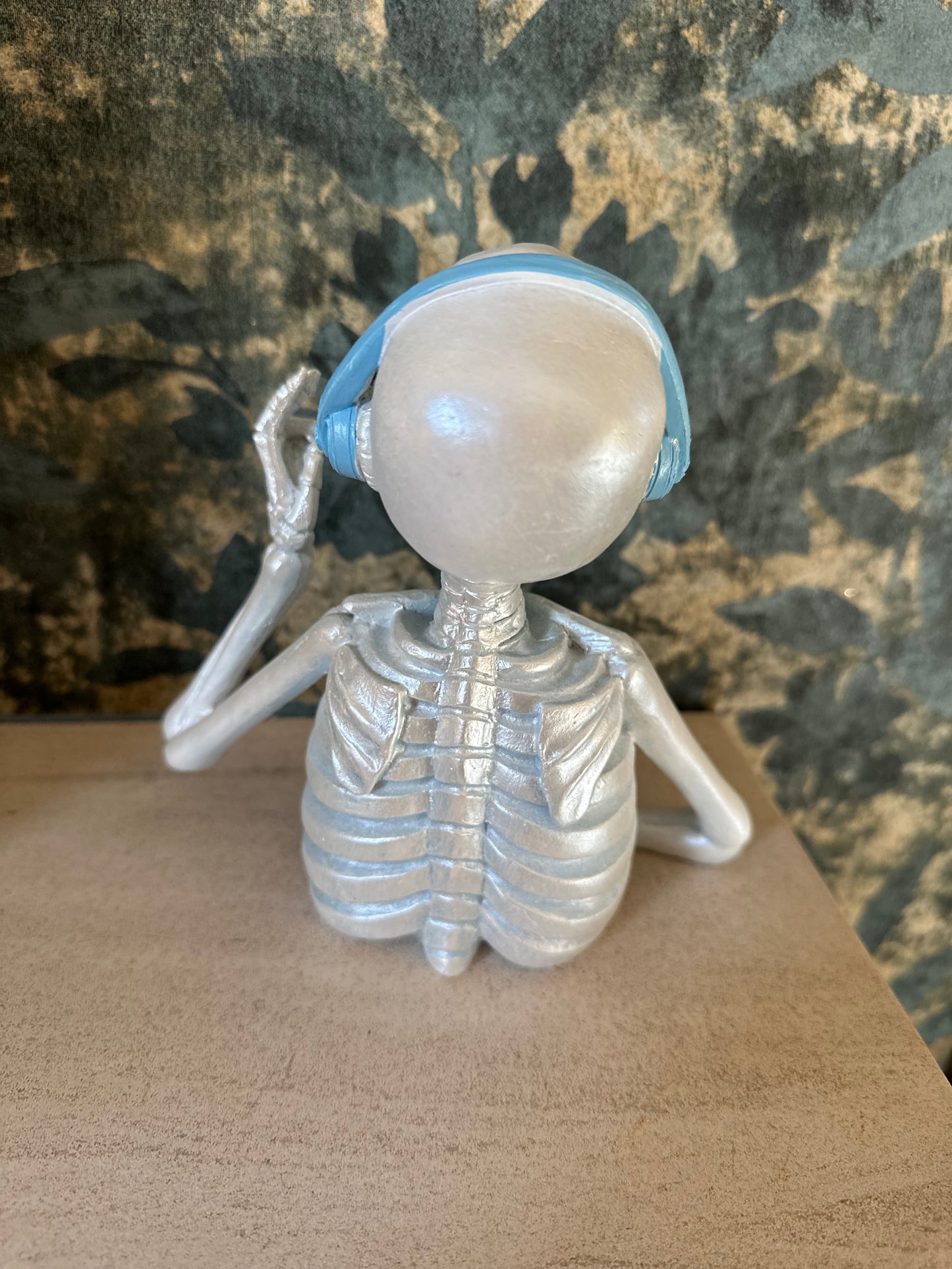 Blue Resin Quirky Skeleton with Headphones