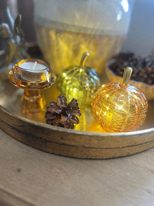 LED Glass Pumpkins choice of Orange & Green