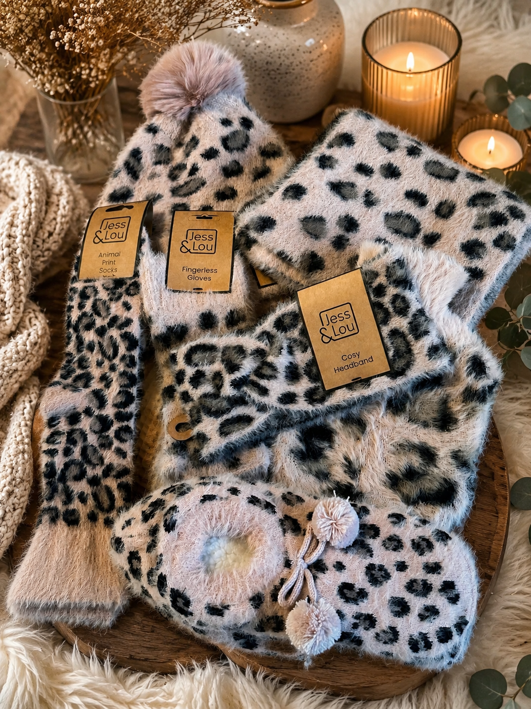 Pink Fluffy Leopard Print Ladies Accessories