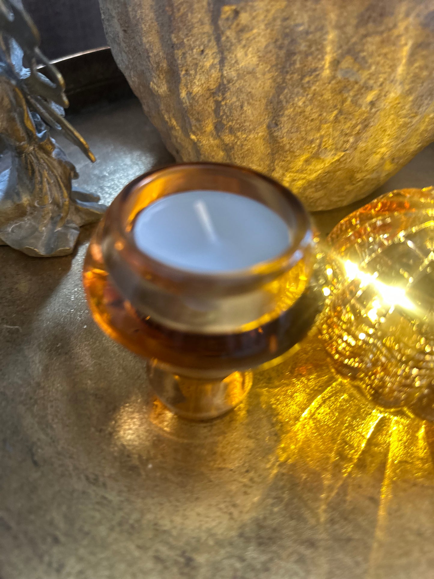 Glass Tealight Orange Mushroom