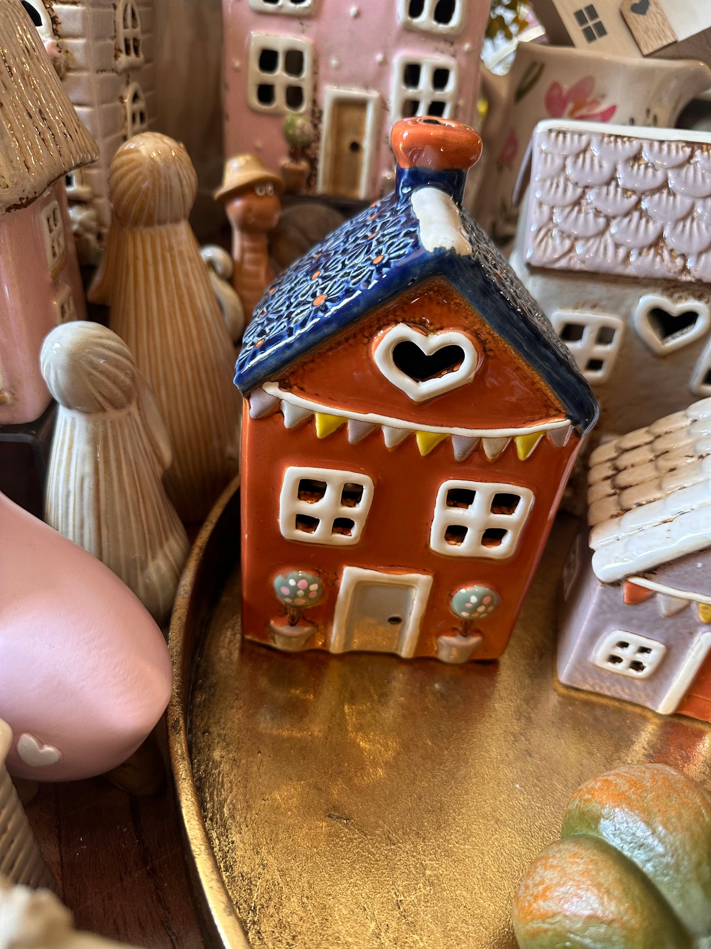 Cottage Stonewear Tealight House Burnt Orange