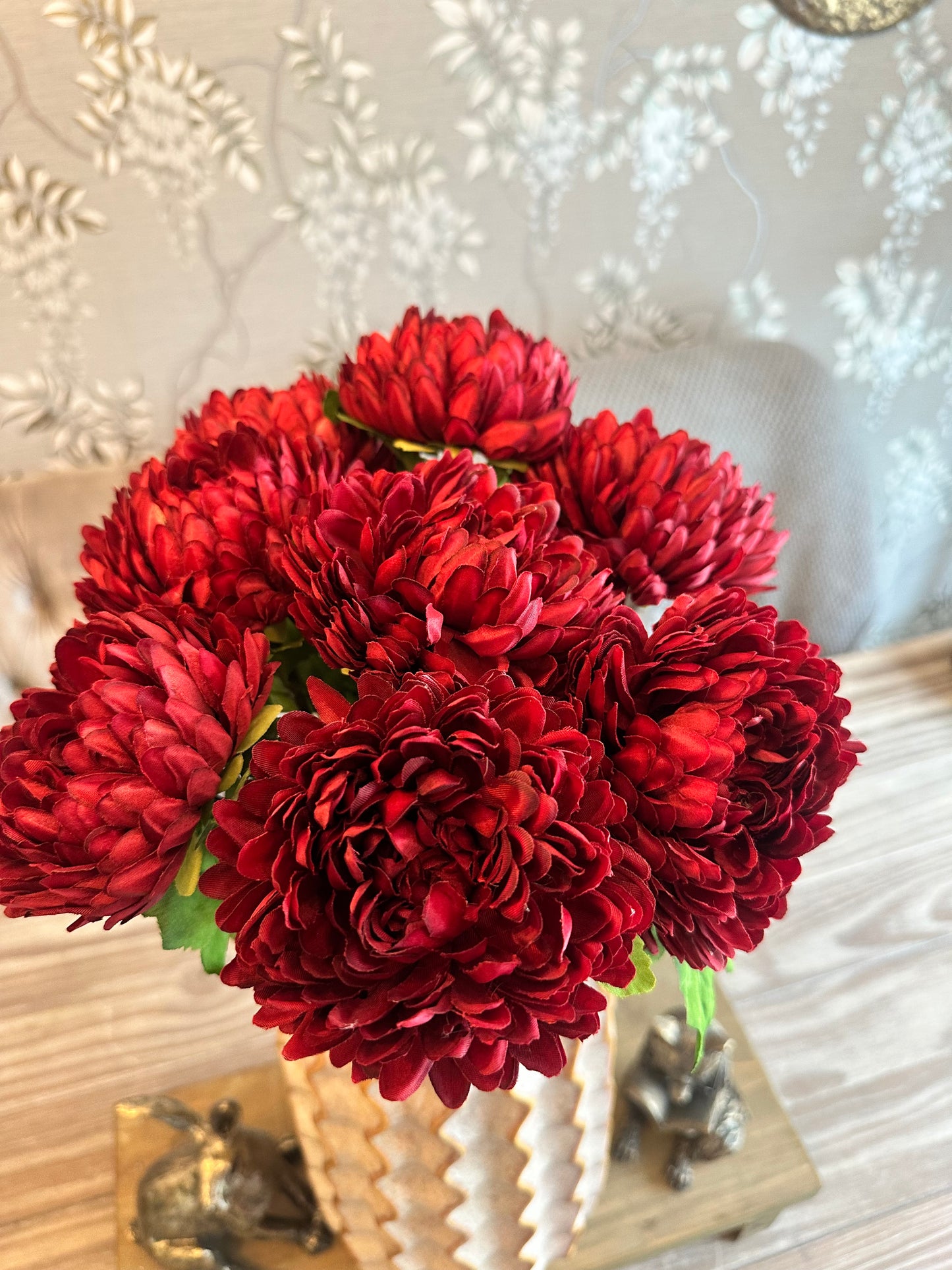 Faux Chrysanthemum Single Stem ~ Deep Red
