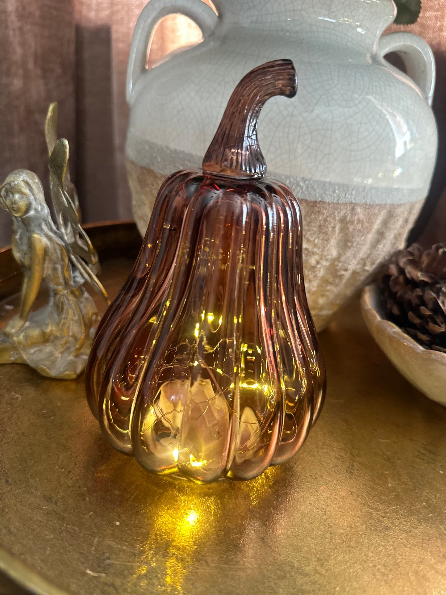 Tall LED Glass Pumpkins Choice of Two Colours