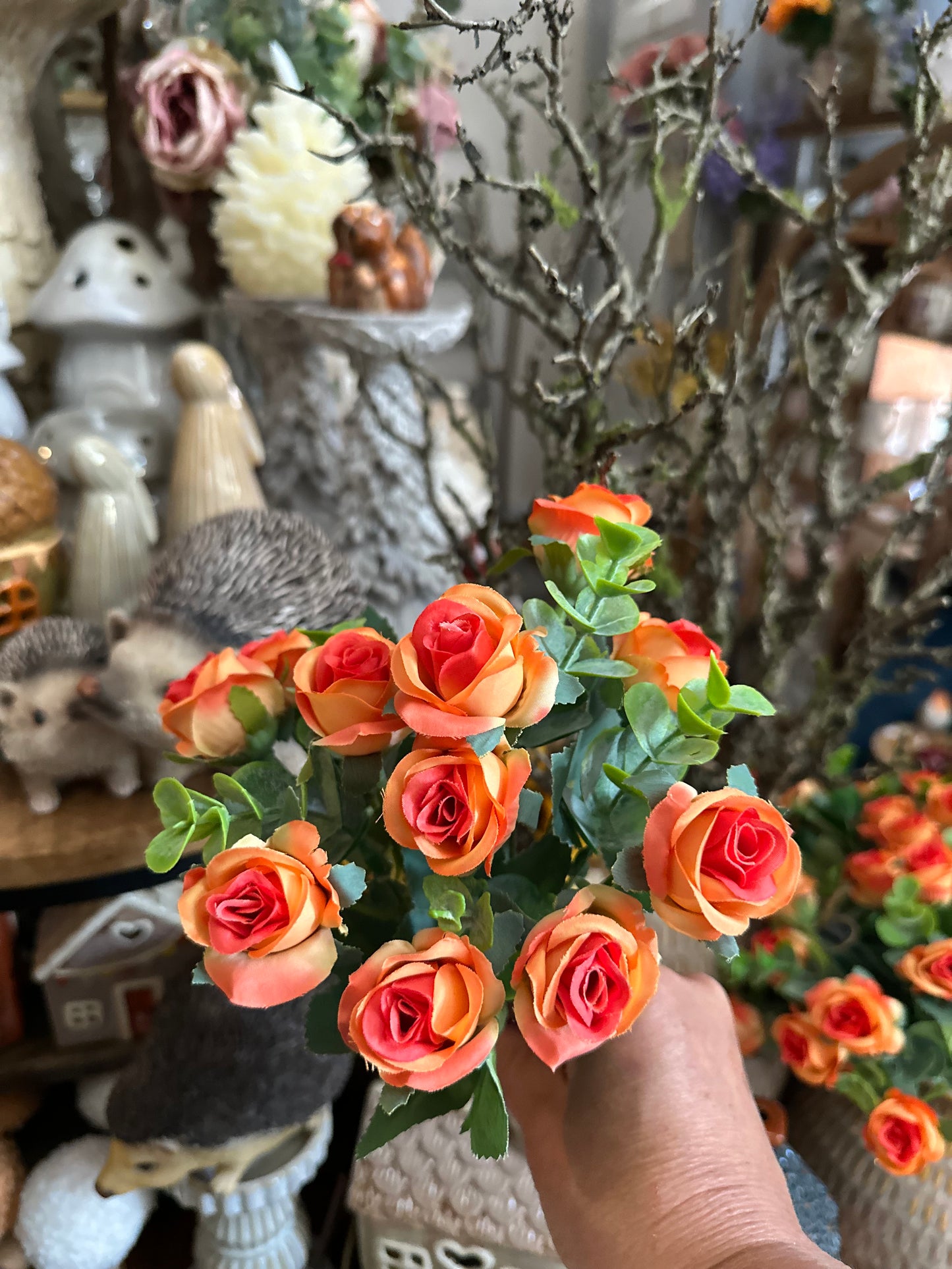 Faux Orange Mini Rose Spray