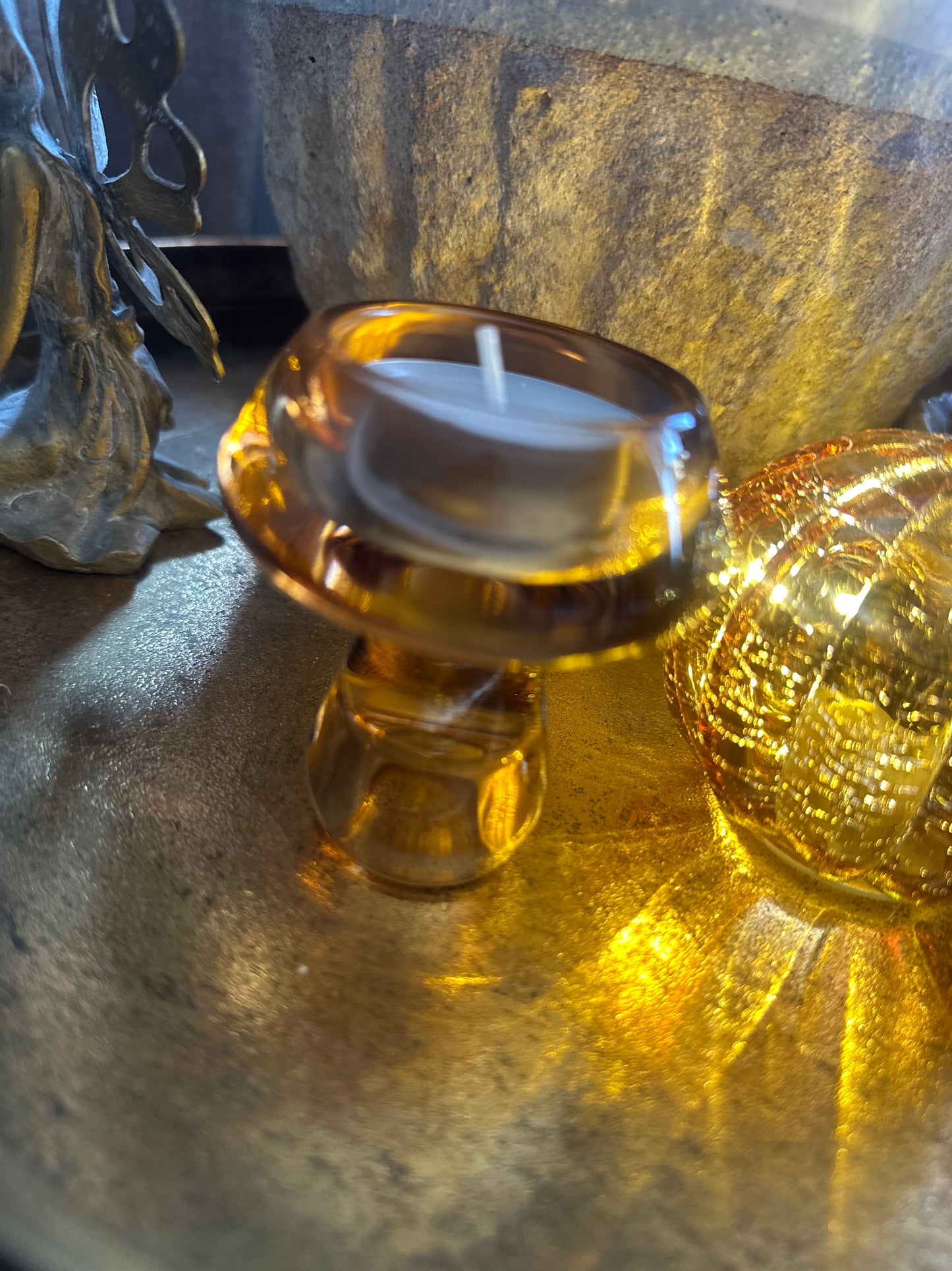 Glass Tealight Orange Mushroom