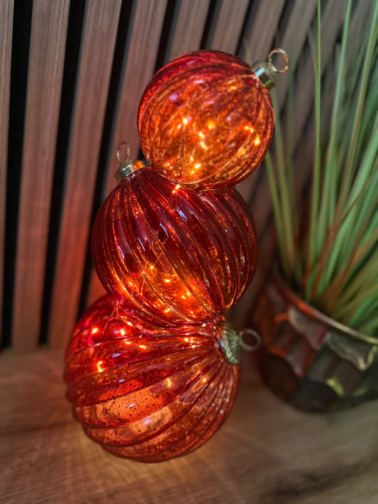 3 Stacking Glass Baubles with LED Lights - RED