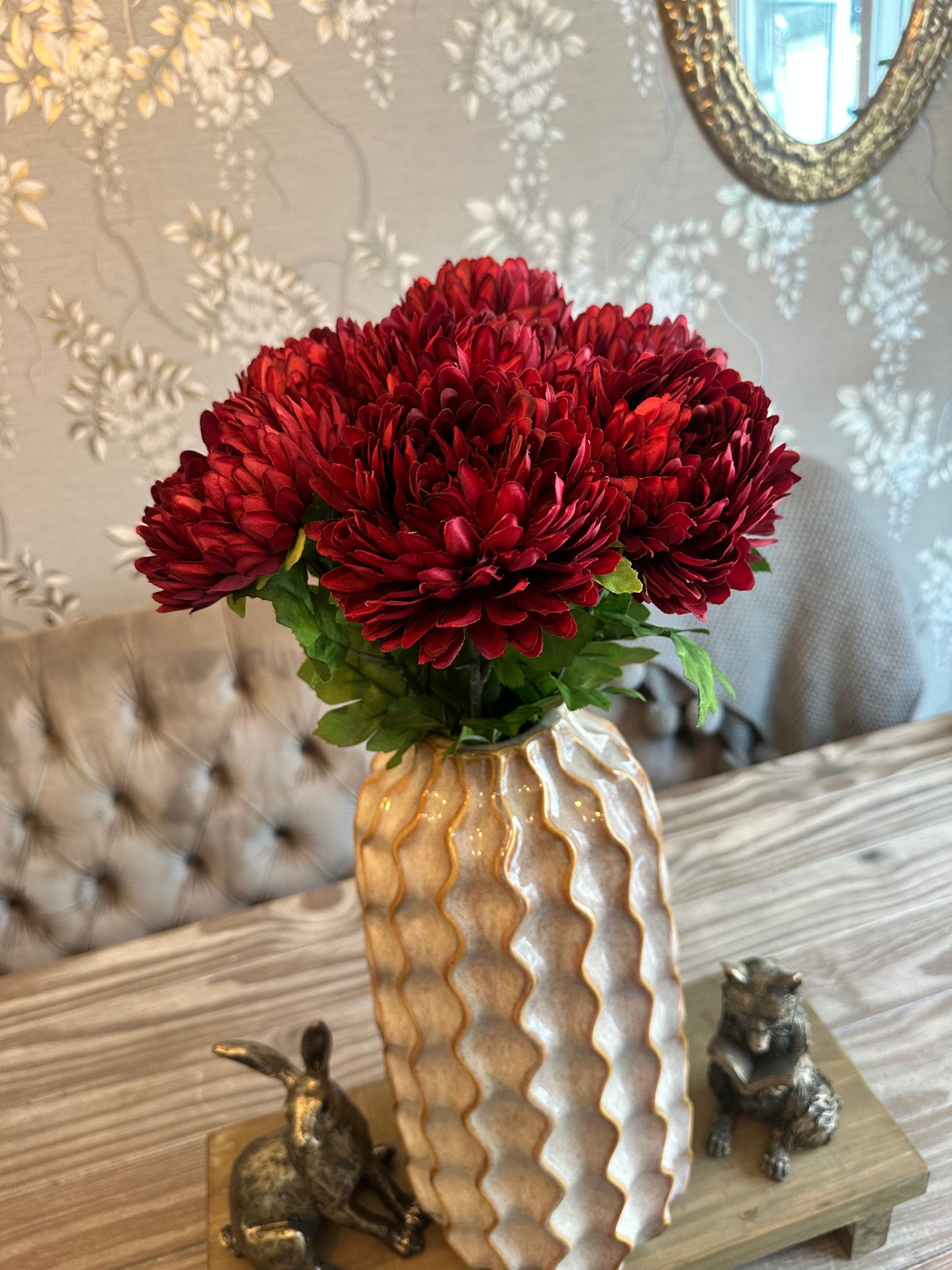 Faux Chrysanthemum Single Stem ~ Deep Red