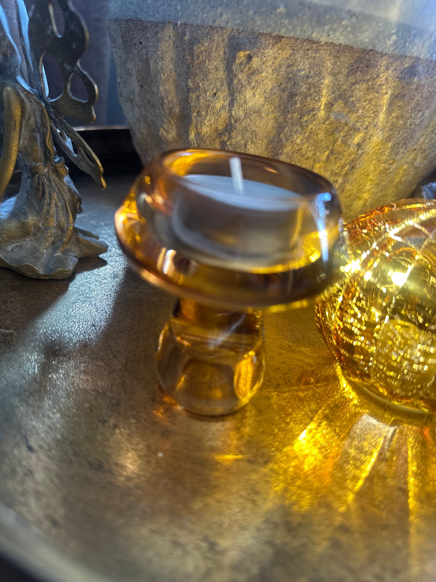 Glass Tealight Orange Mushroom