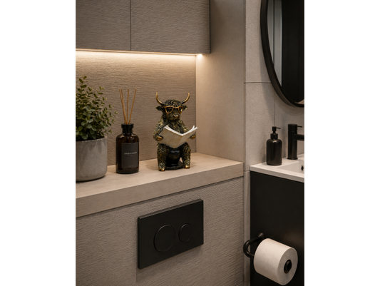 Quirky Highland Cow Sat On A Loo
