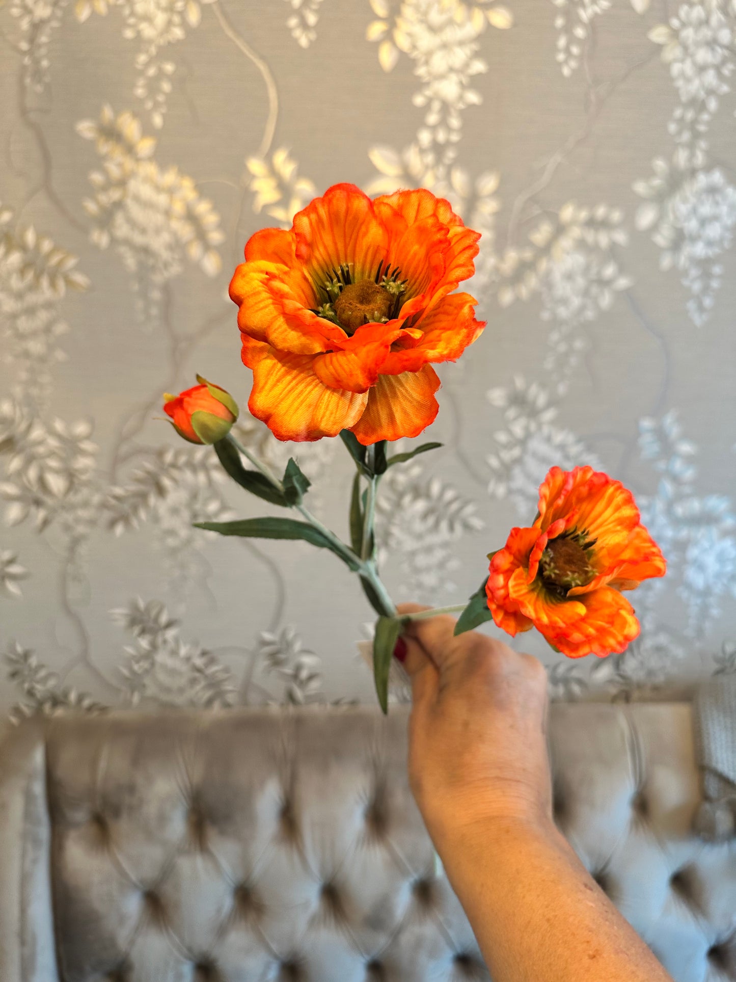 Orange Layered Poppy Spray