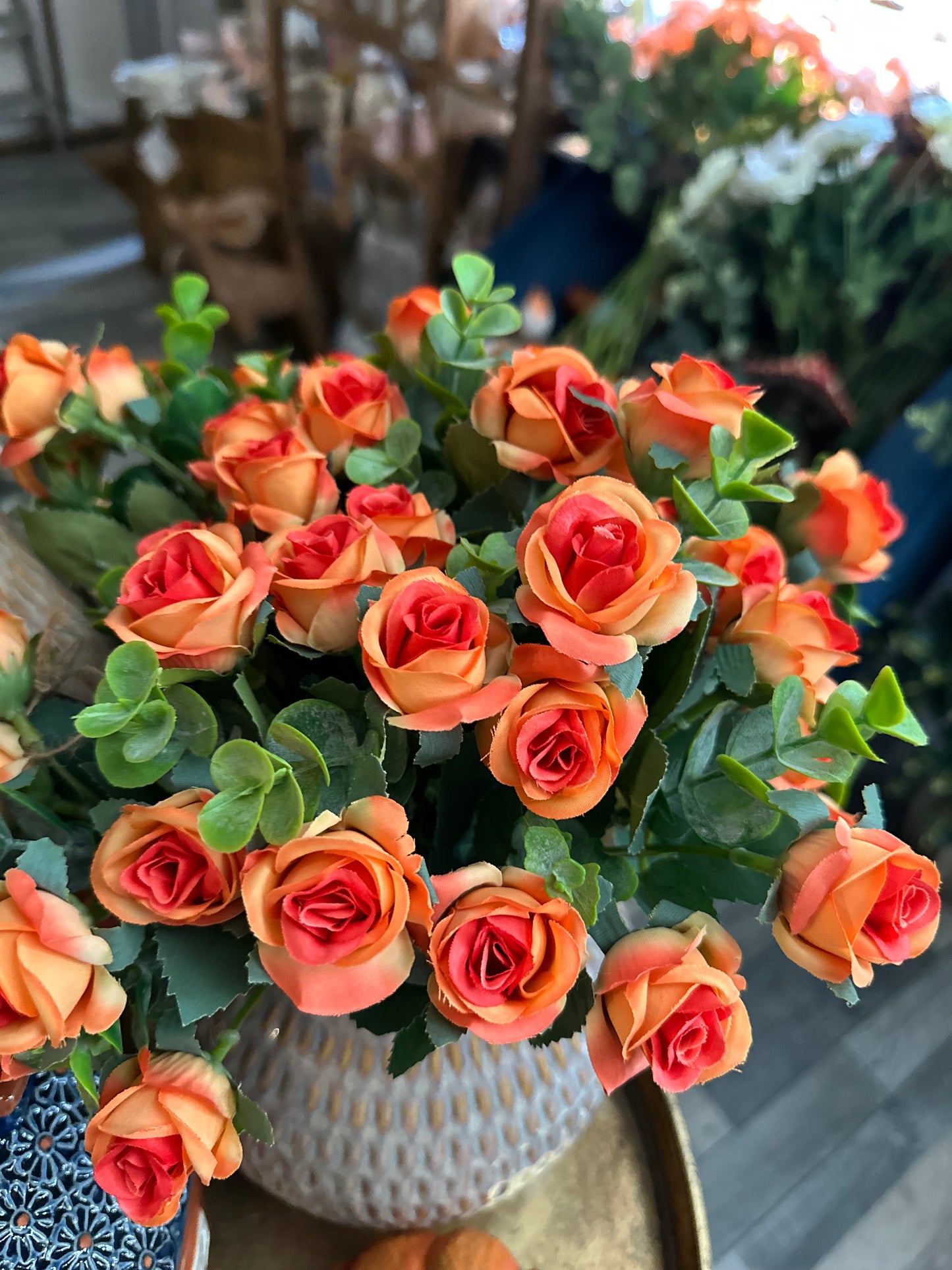 Faux Orange Mini Rose Spray