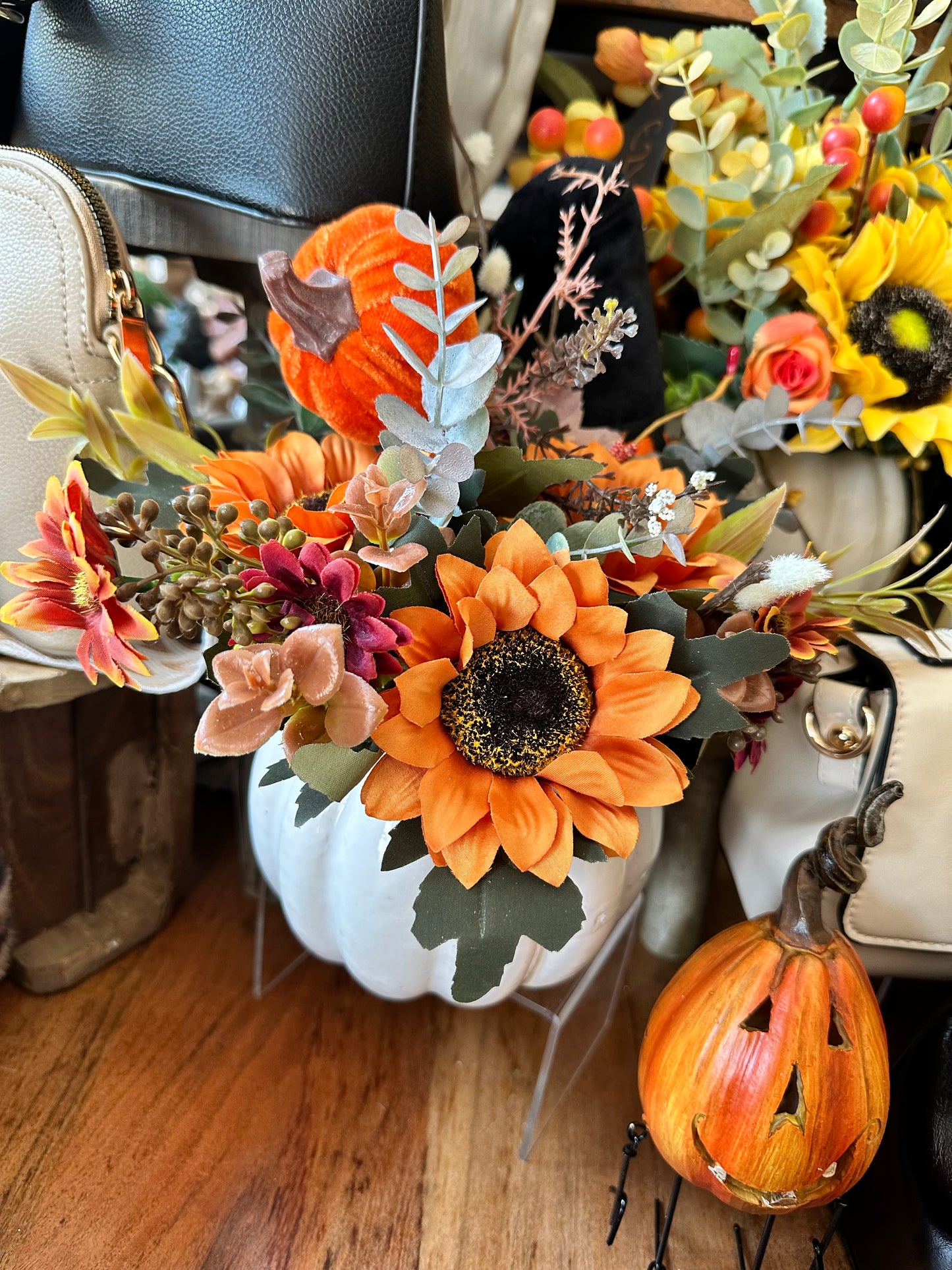 Ceramic Pumpkin Flower Arrangement
