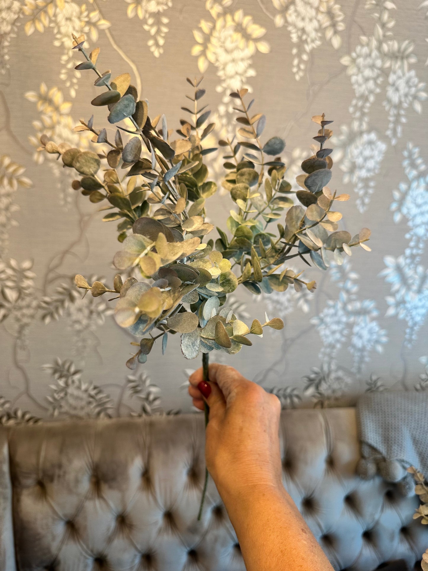 Faux Green Flower Eucalyptus Spray ~ Natural Green | Mulberry