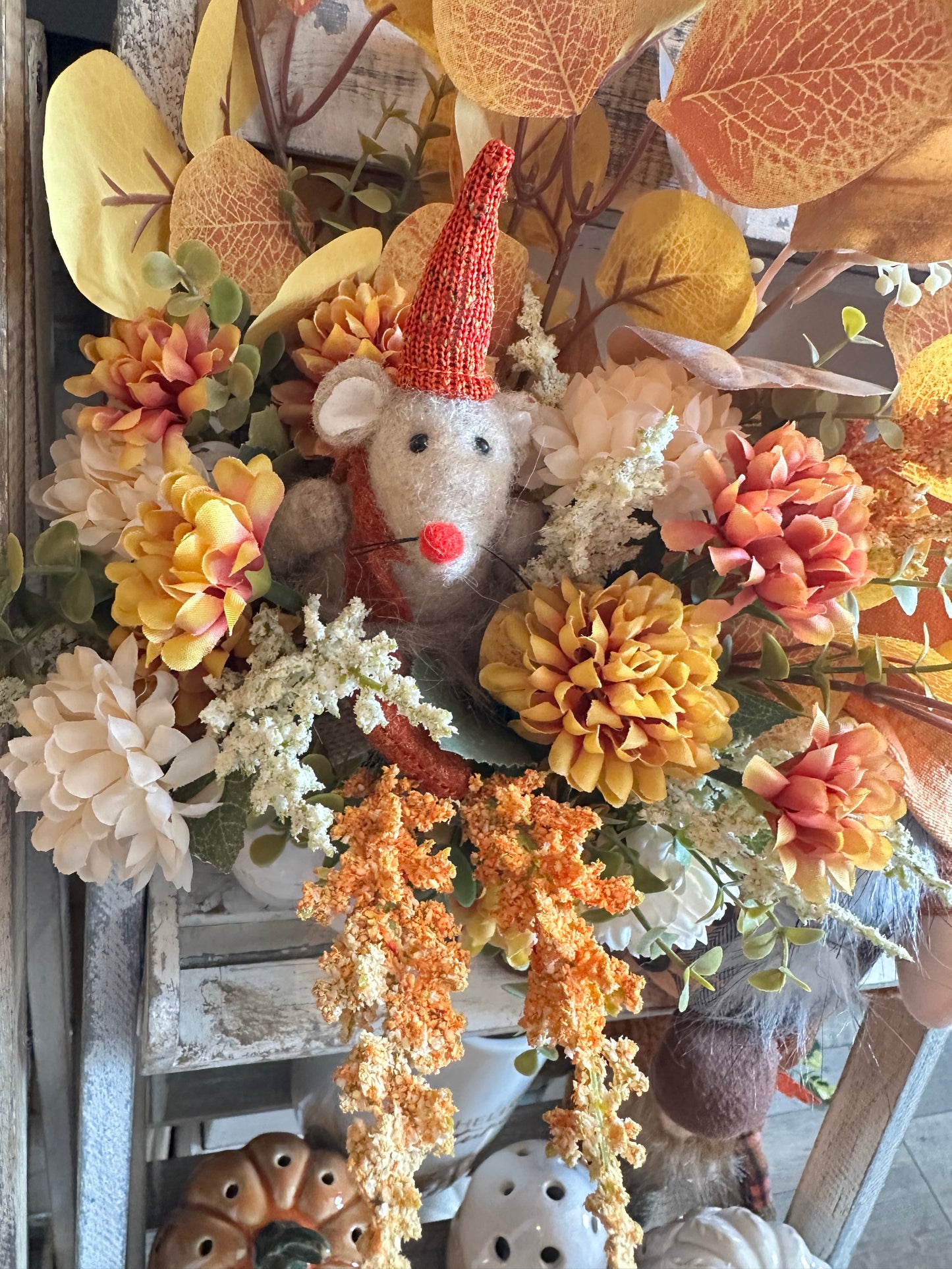 Ceramic Pumpkin with Faux Flowers with  mouse