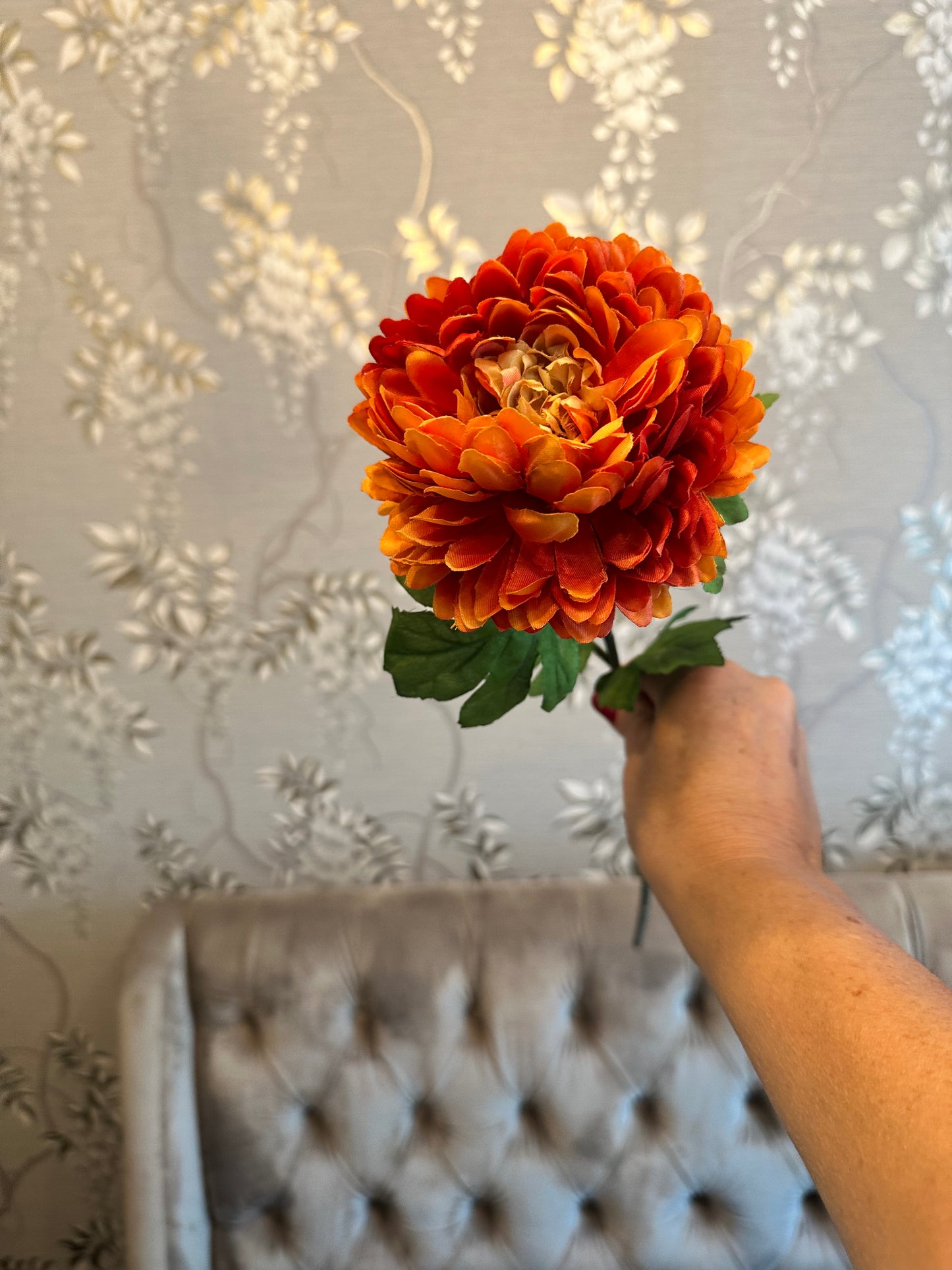 Faux Chrysanthemum Single Stem ~ Orange
