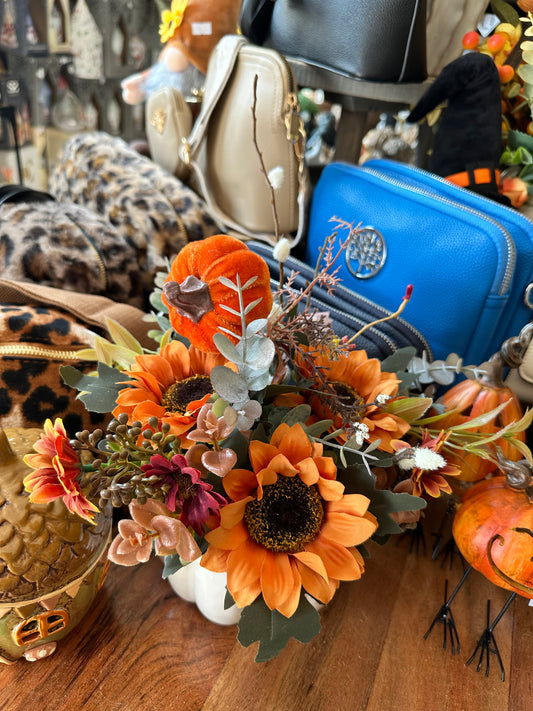 Ceramic Pumpkin Flower Arrangement