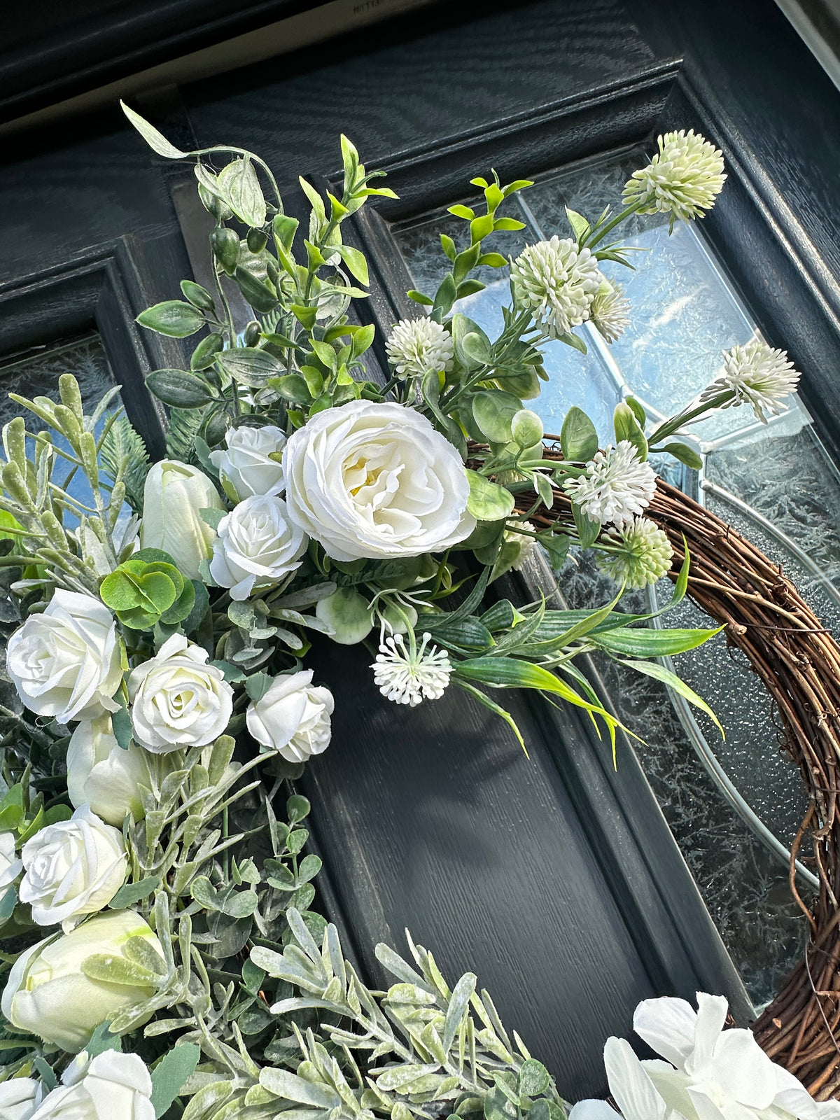 Faux White Flowers Grapevine Wreath