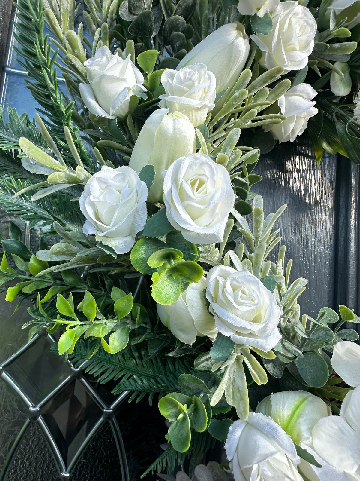 Faux White Flowers Grapevine Wreath