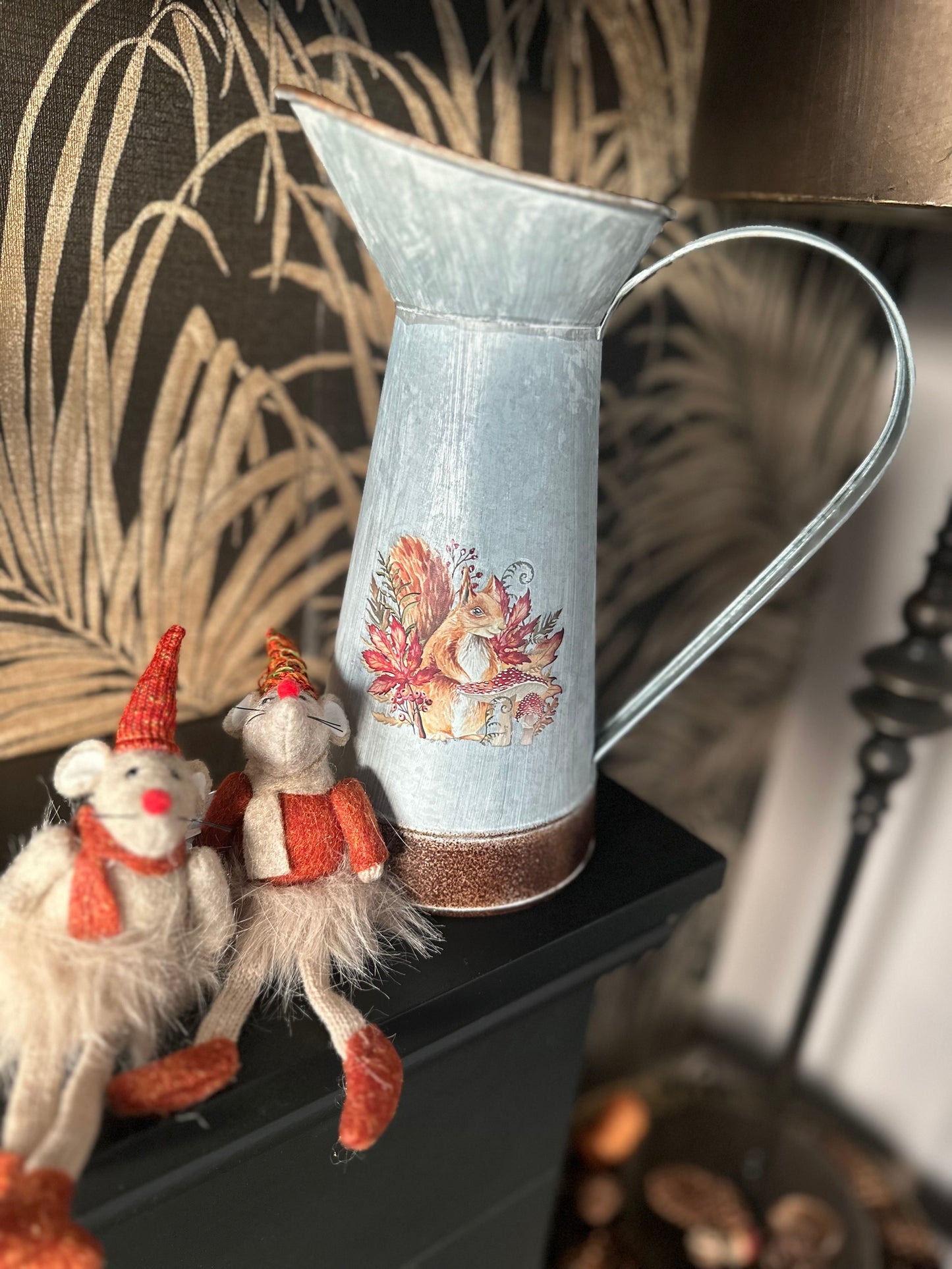 Metal Jug with Woodland Animals - Faux Stems Only