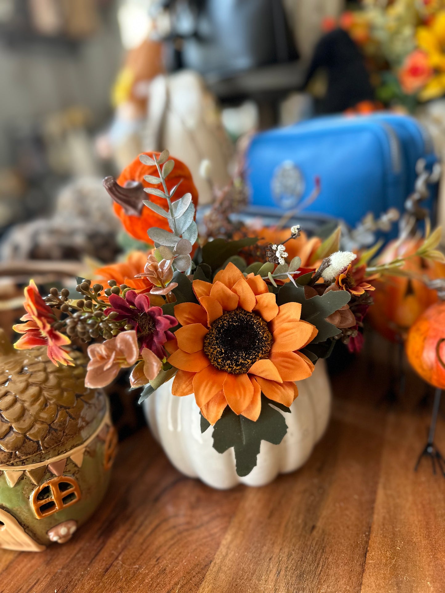 Ceramic Pumpkin Flower Arrangement
