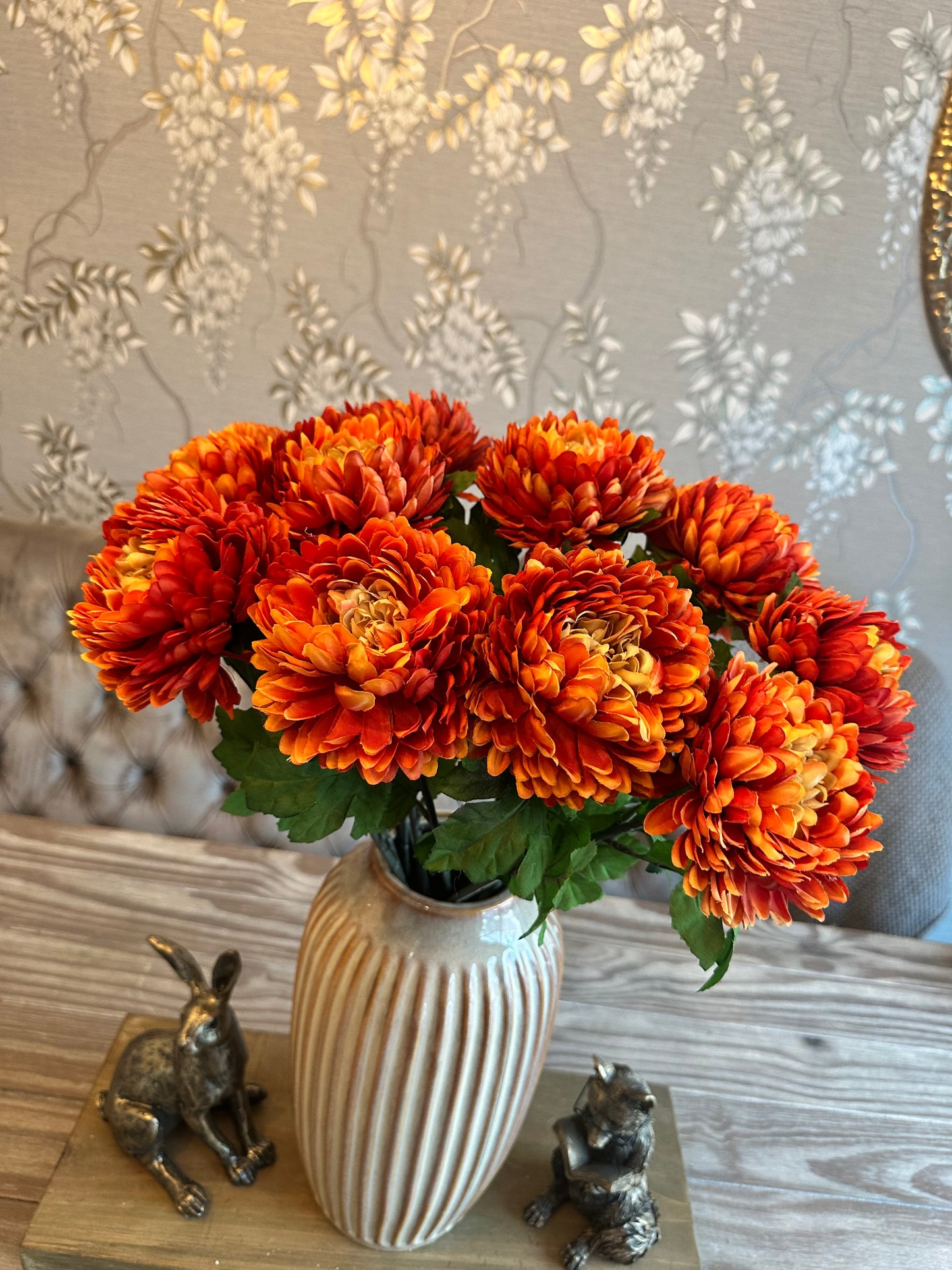 Faux Chrysanthemum Single Stem ~ Orange