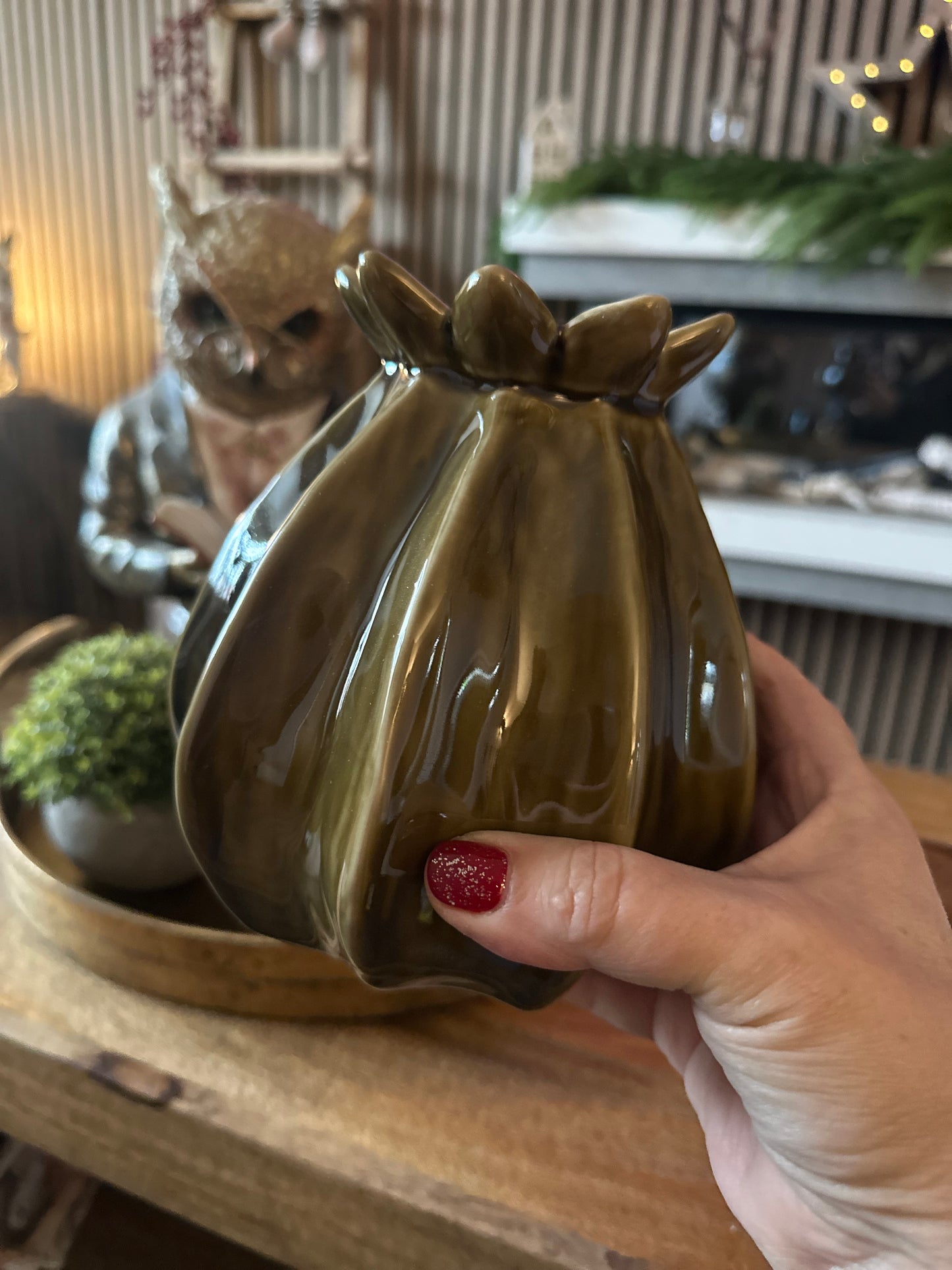 Poppy Bud Olive Green Vases