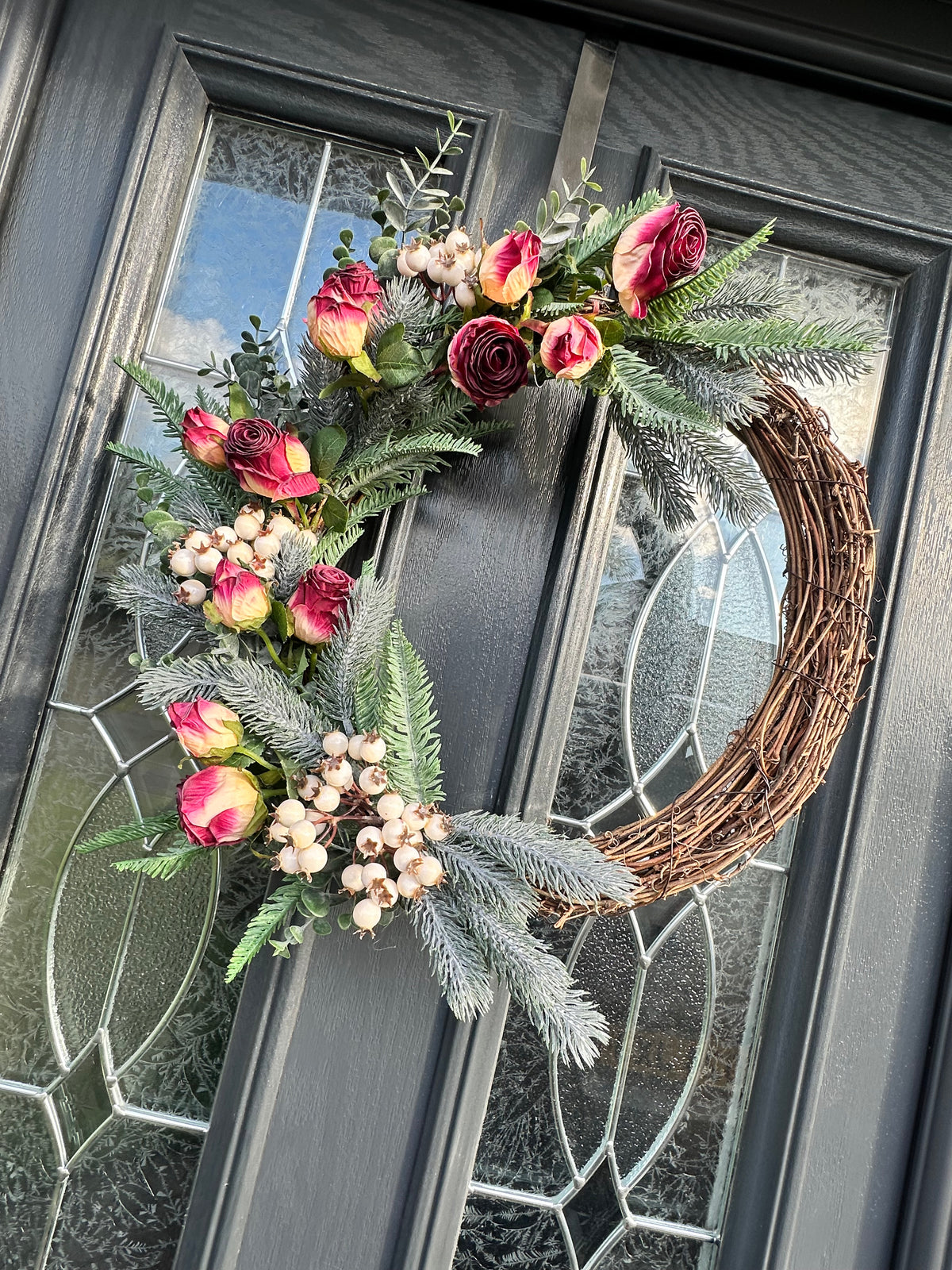 Faux Flower Wreath Roses & Berries