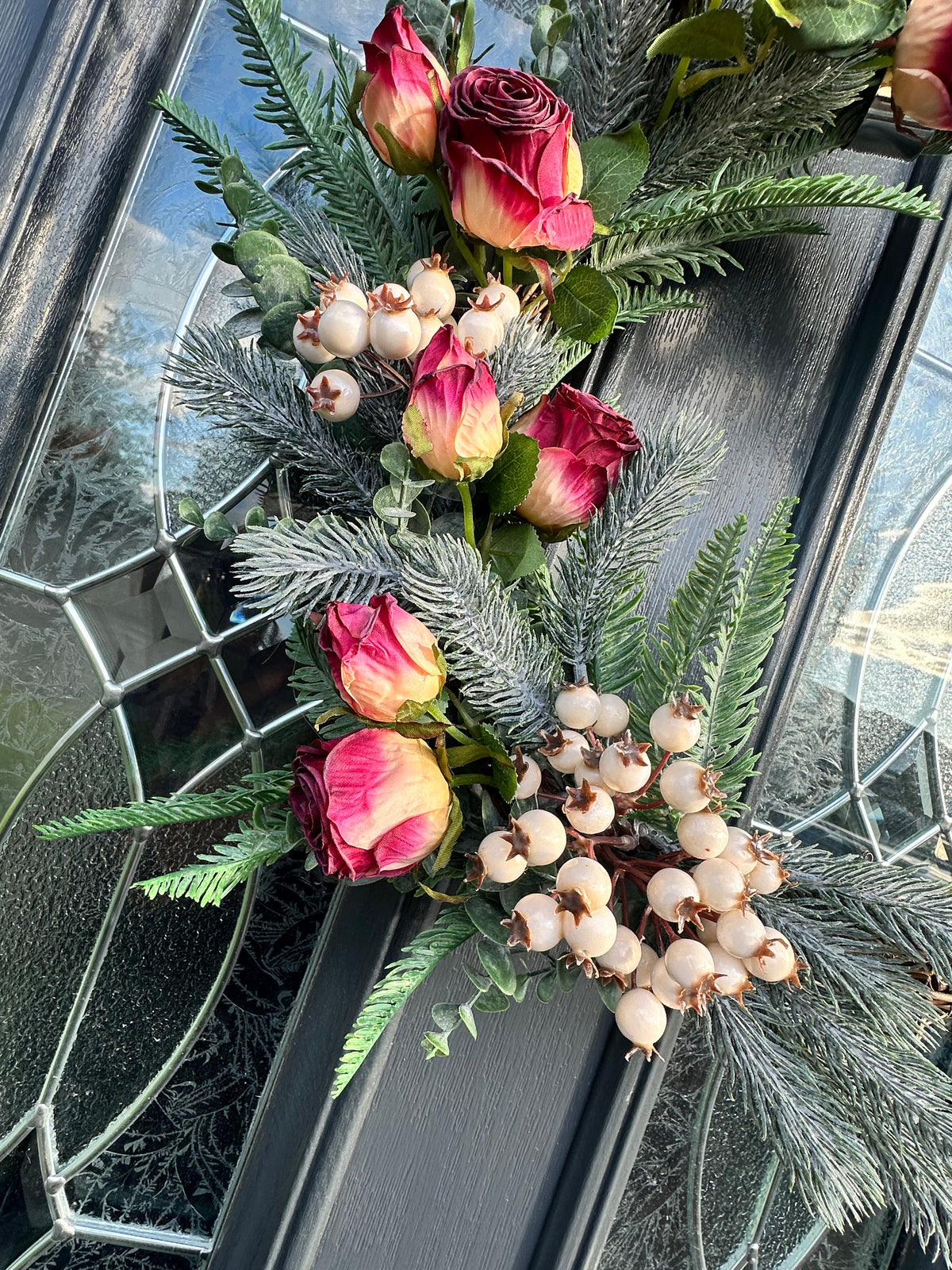 Faux Flower Wreath Roses & Berries