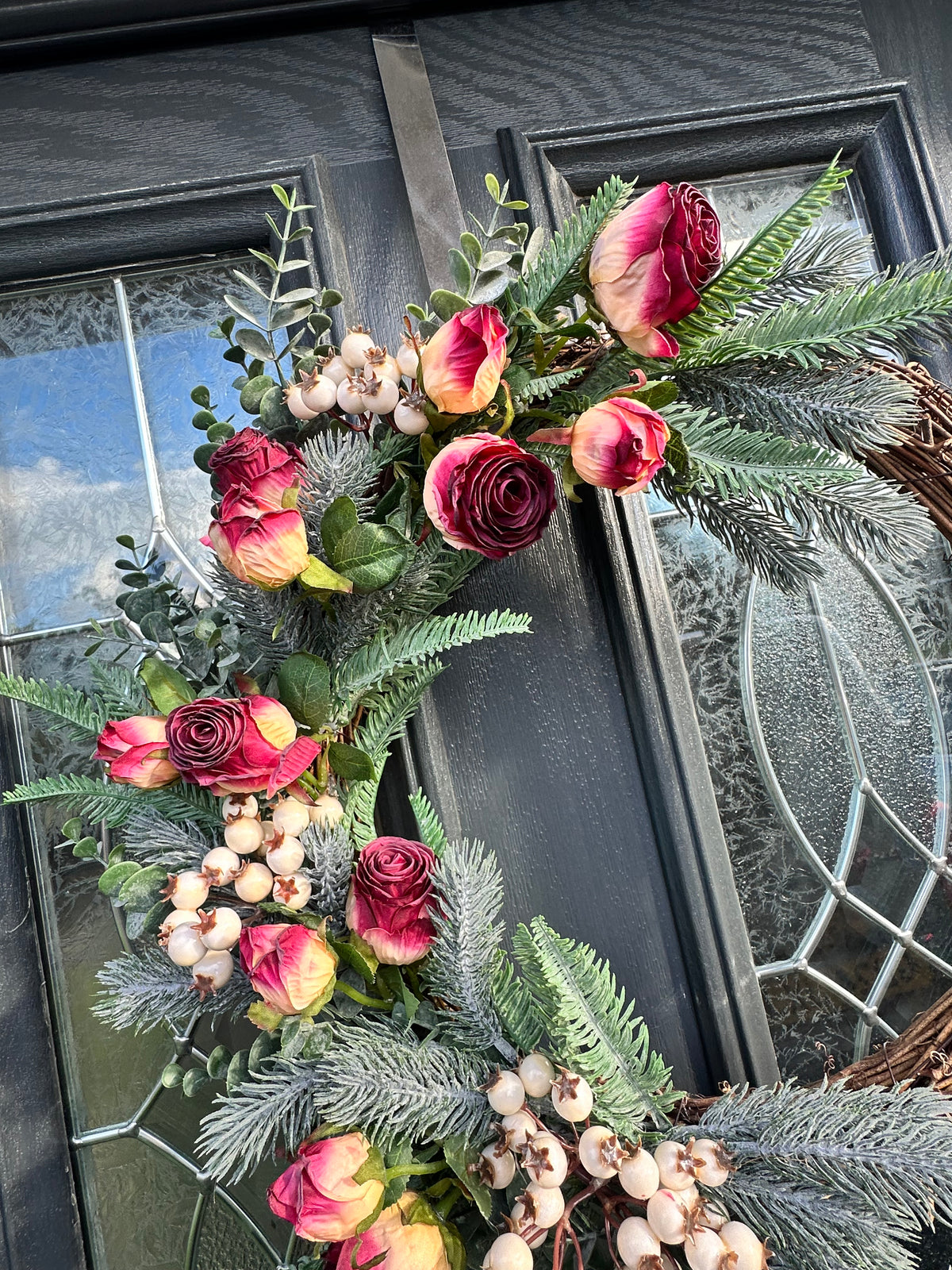 Faux Flower Wreath Roses & Berries