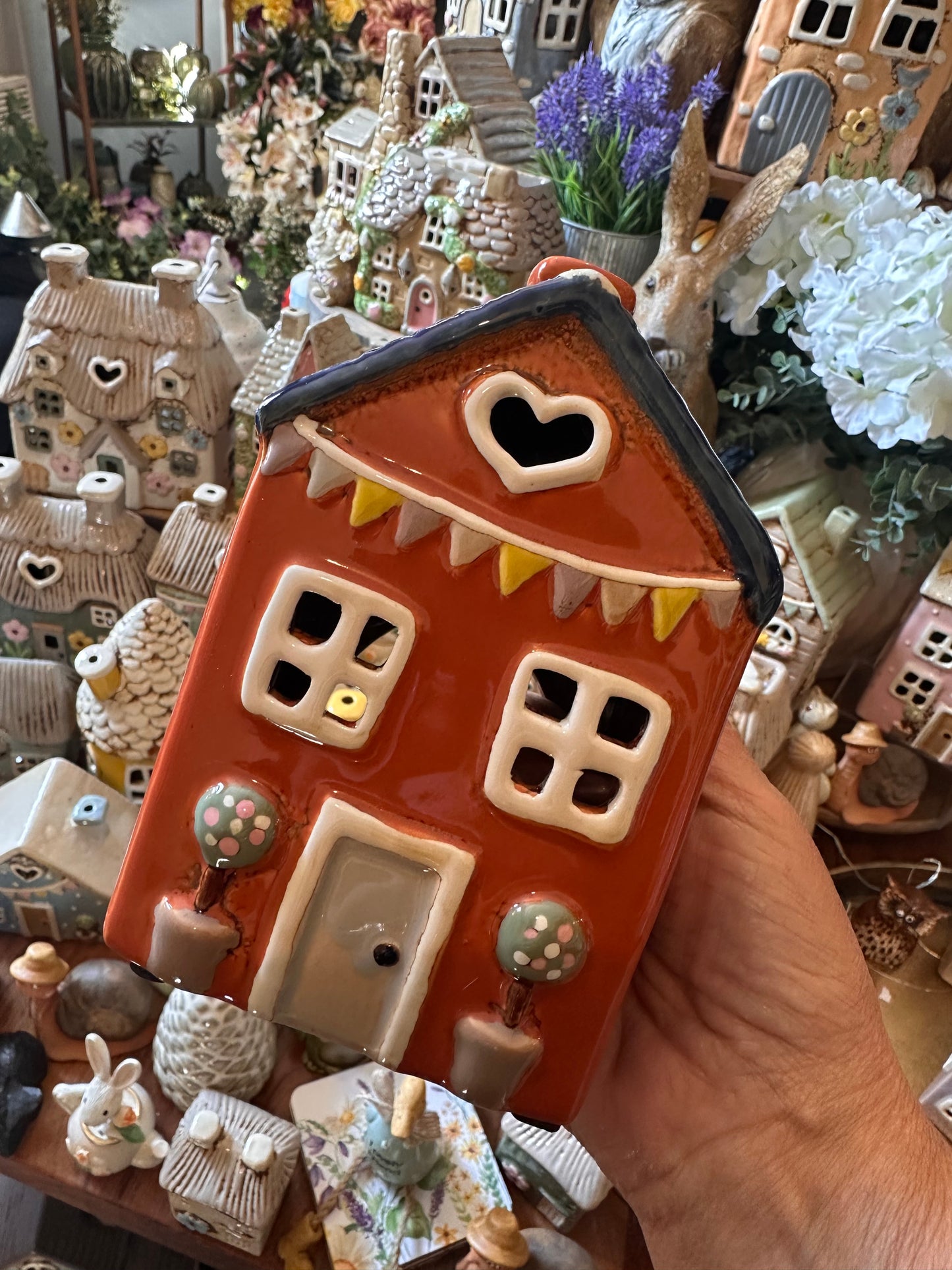 Cottage Stonewear Tealight House Burnt Orange
