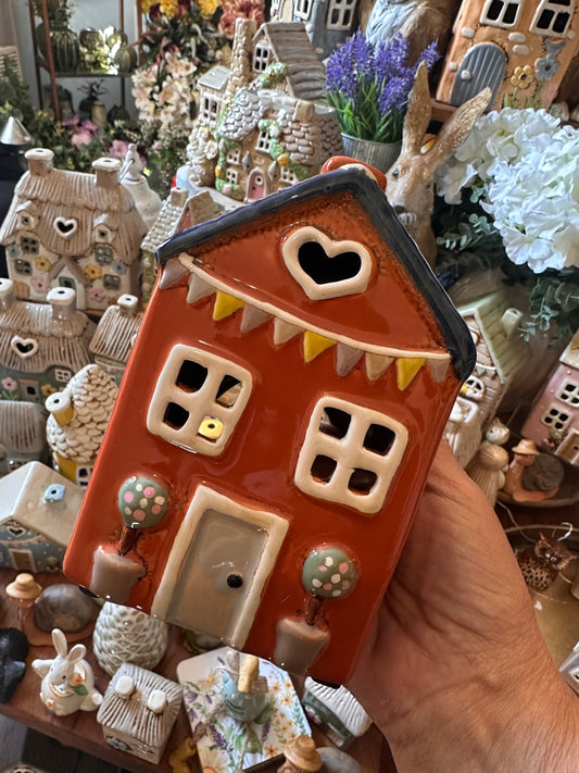 Cottage Stonewear Tealight House Burnt Orange