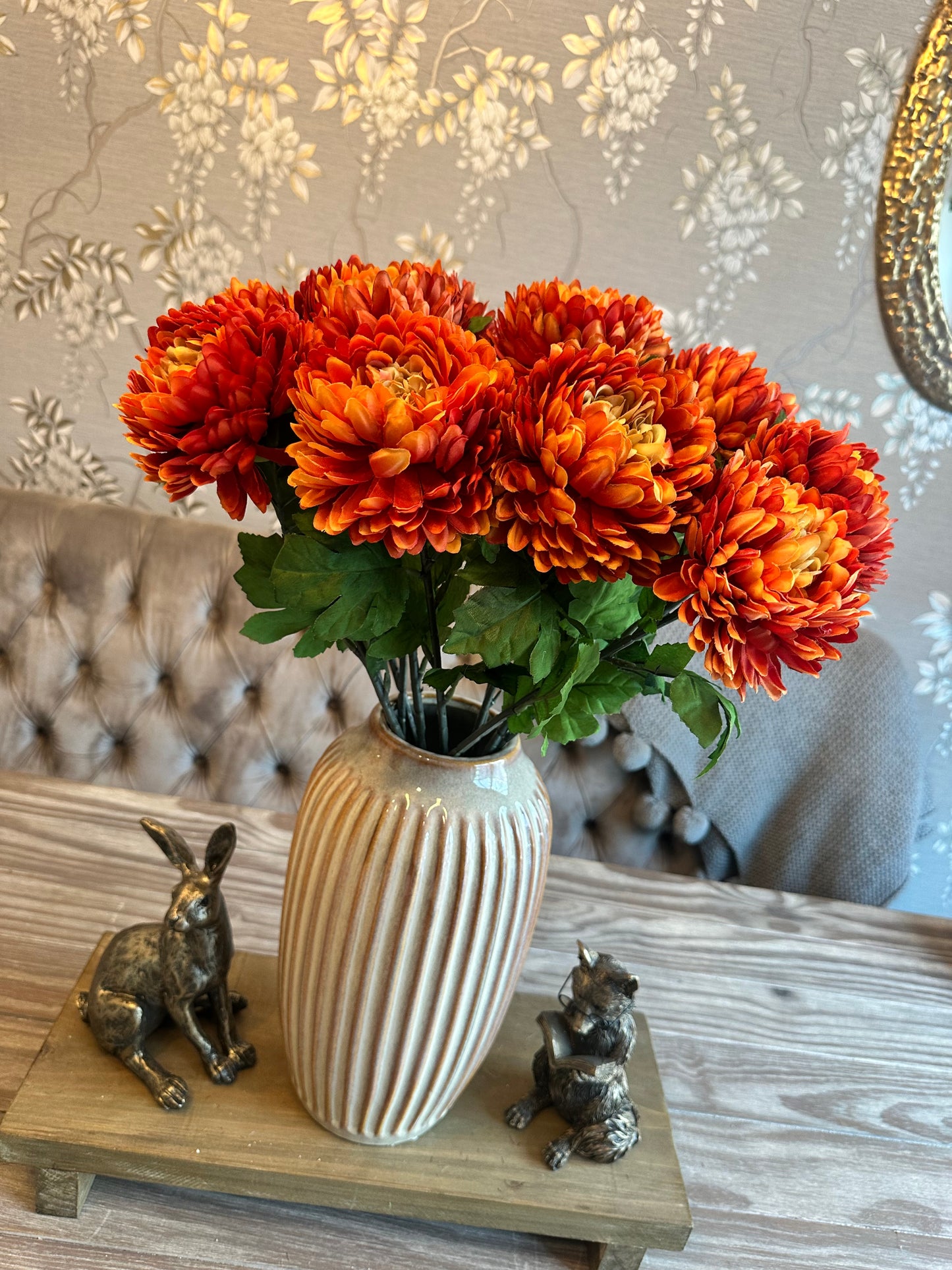 Faux Chrysanthemum Single Stem ~ Orange