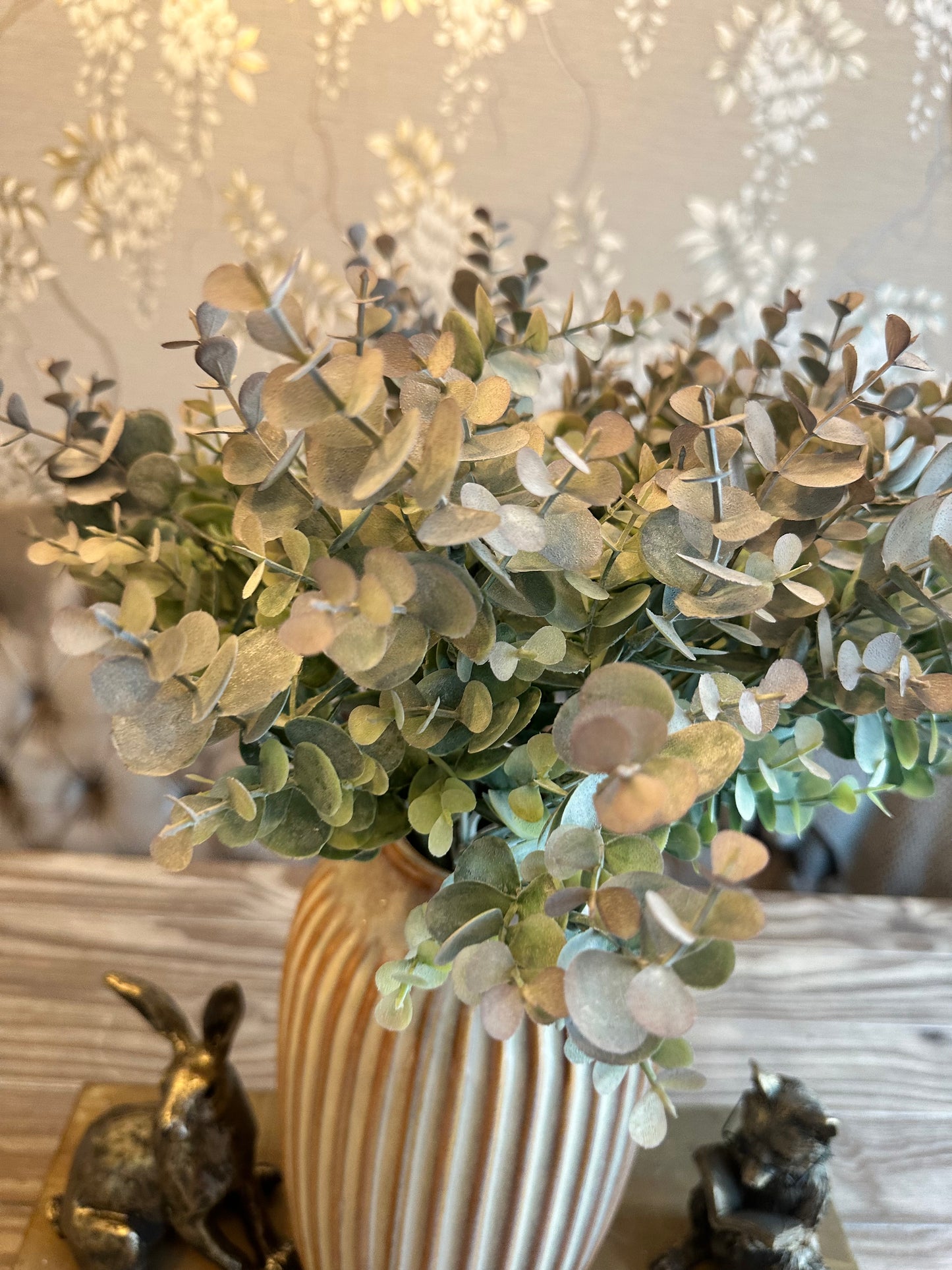 Faux Green Flower Eucalyptus Spray ~ Natural Green | Mulberry