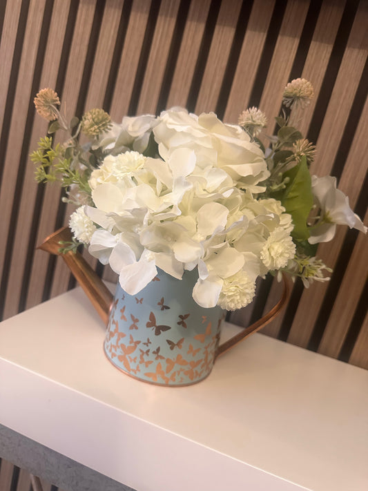 Butterfly Faux Flower Watering Can