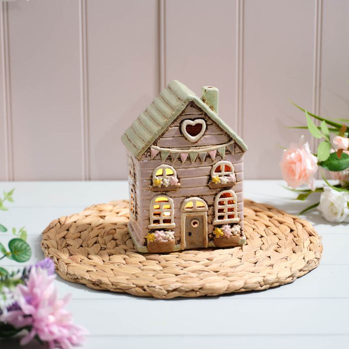 Cottage Garden Stonewear Candle Holder with Bunting