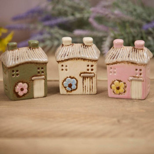 Small Stonewear Houses choice of three colours with Embossed Flower