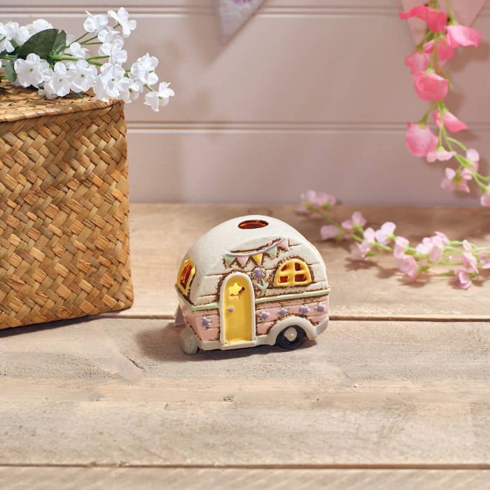 Pink Unusual Stonewear Caravan Candle Holder
