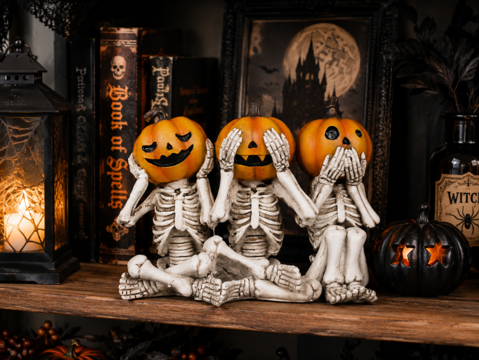 Set of Three Pumpkin Heads Decor