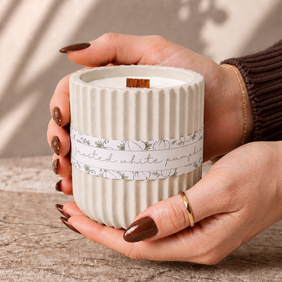 White Pumpkin Scented Soy Wax Candle | Neutral Autumn Decor